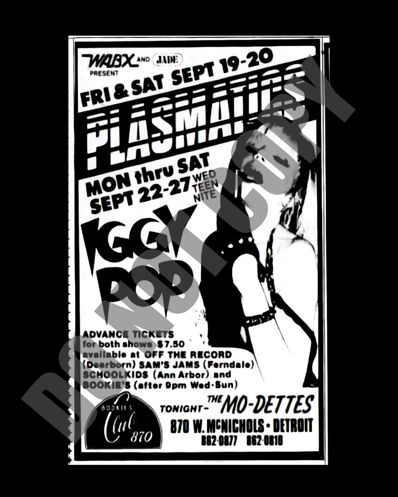 1980 WABX Plasmatics Iggy Pop Concert At Bookies Club 870 In Detroit 8x10 Photo