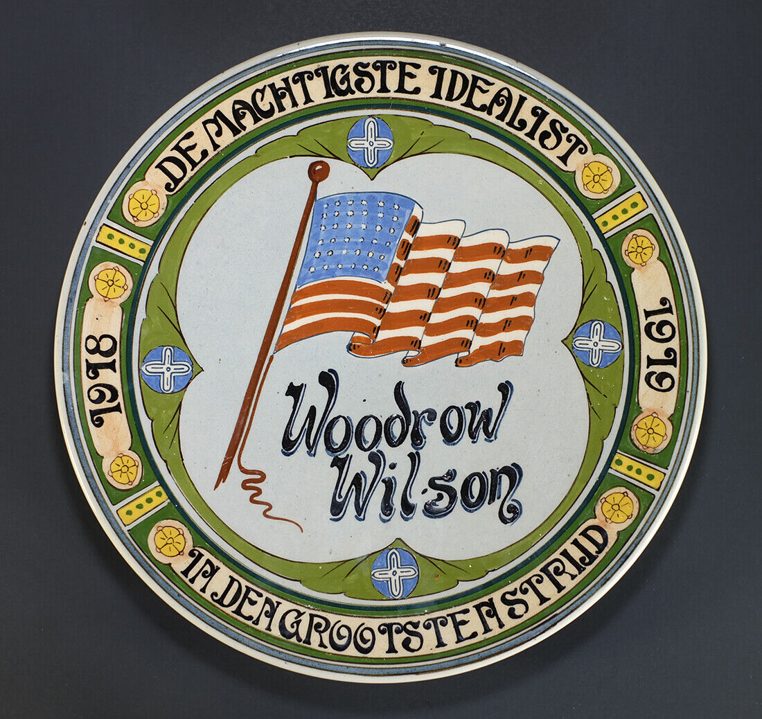 1918-1919 Antique Woodrow Wilson Hand-Painted Patriotic Plate