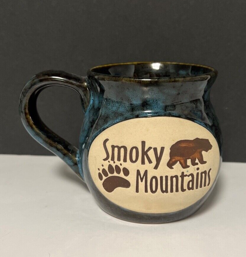 Smokey Mountains Stoneware Black, Blue Souvenir Coffee Mug