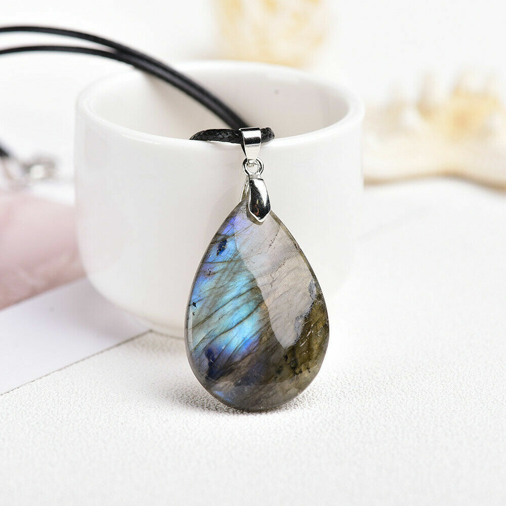 Drop Natural Labradorite Pendant Crystal Necklace Healing Stone Necklace NEW TD
