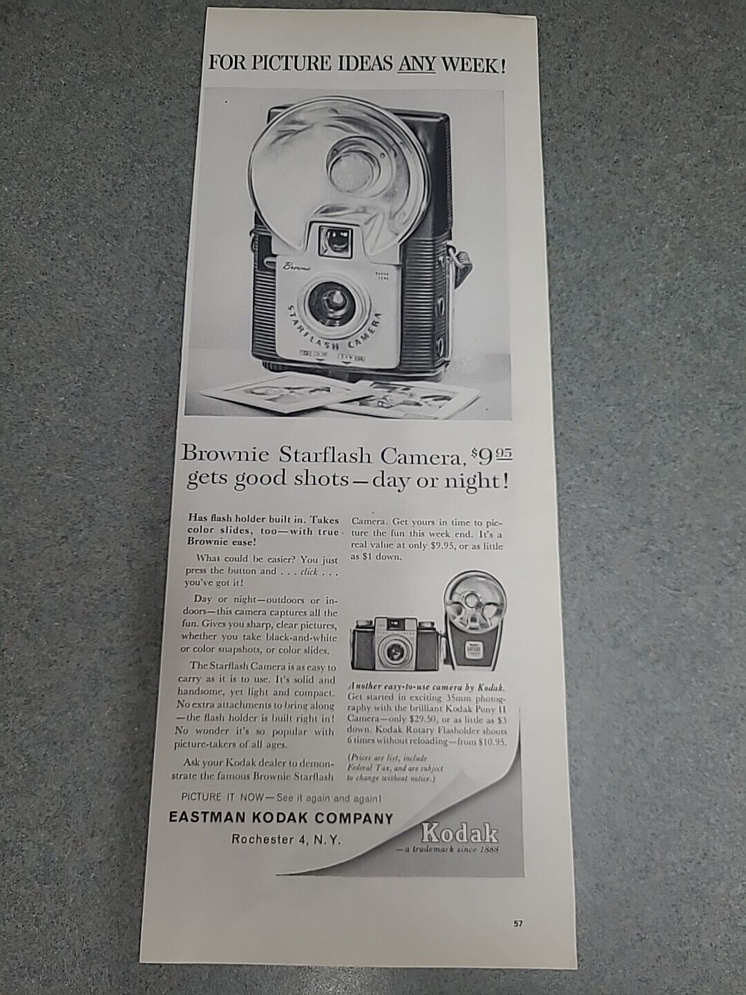 Brownie Starflash Camera Kodak  Print Ad Advertisement 1960 Vintage 5x14