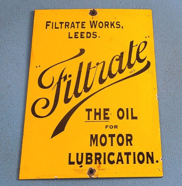 Vintage Filtrate Motor Oil Sign - Gasoline Pump Plate Engine Lube Porcelain Sign