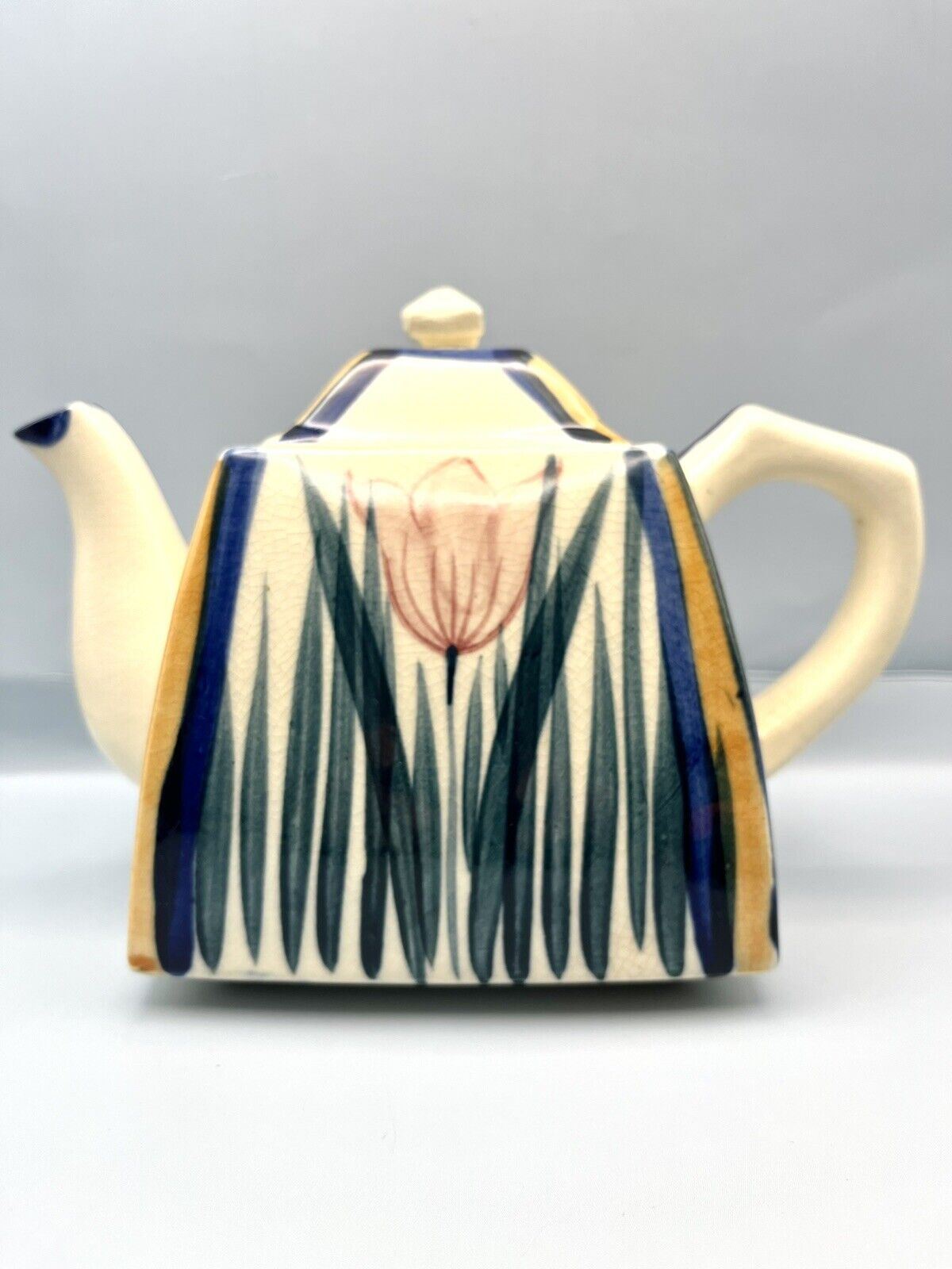 Vintage Hand Painted Square Teapot Tulips