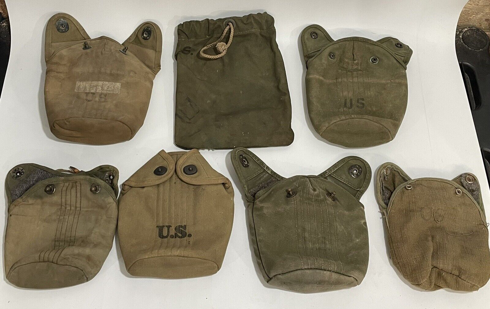 US Army Canteen Cover Lot Various Periods Olive Green Snap Lined WWII 1941 Water