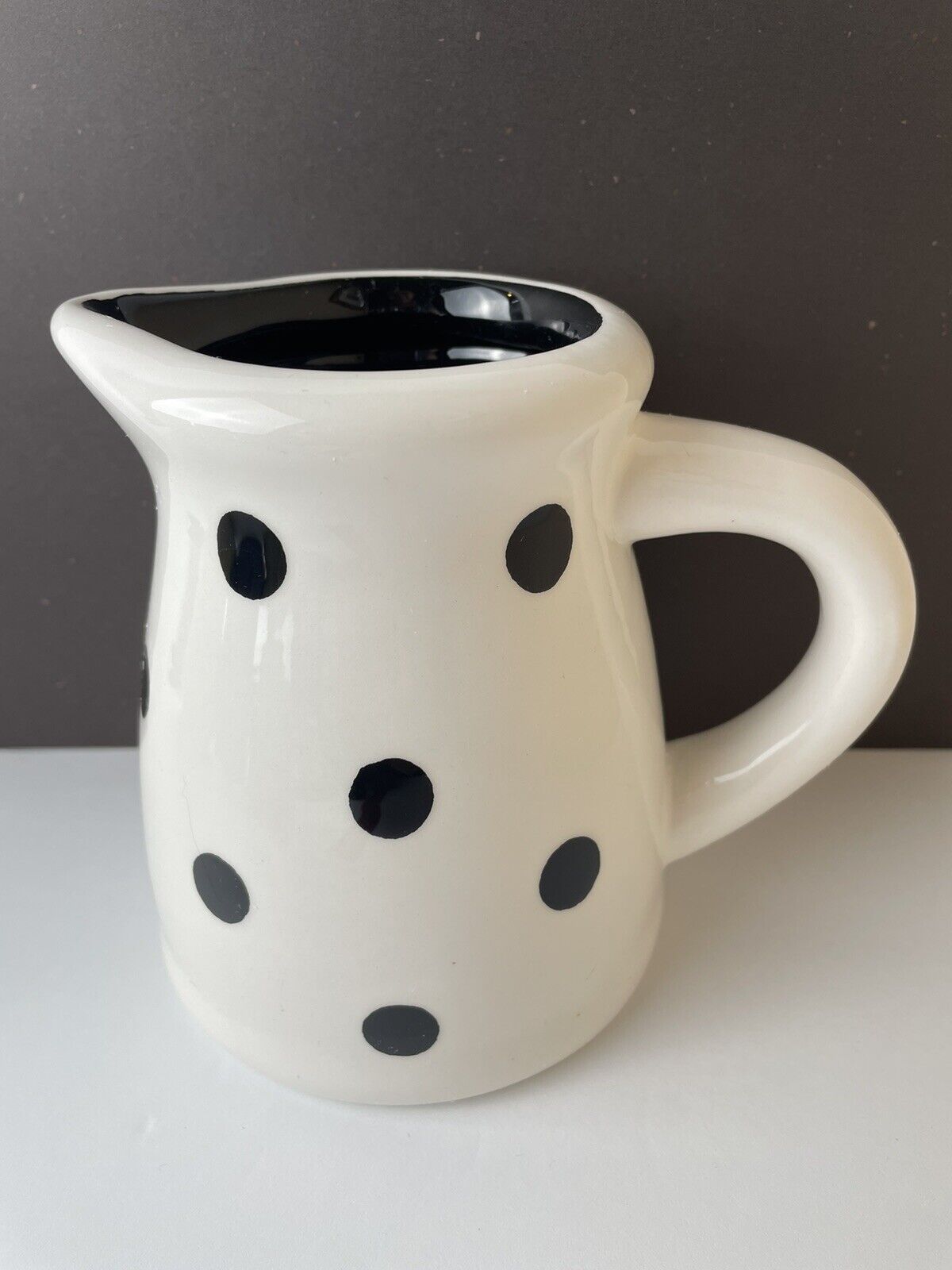 TERRAMOTO Ceramic Mini Pitcher White & Black Dots 5” Tall