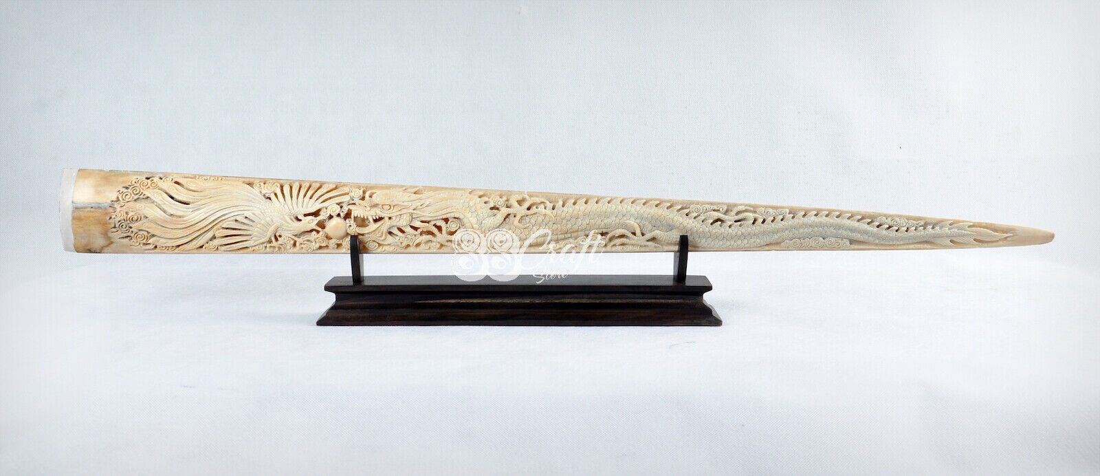 Swordfish Bill Real Marlin Bone Carved Handmade Antique Phoenix Dragon 30\'\'