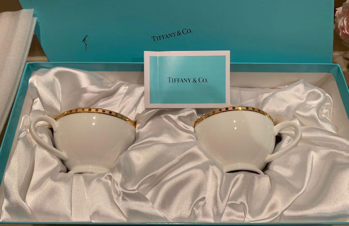 Genuine TIFFANY gold band pair cup & saucer unused item A65 