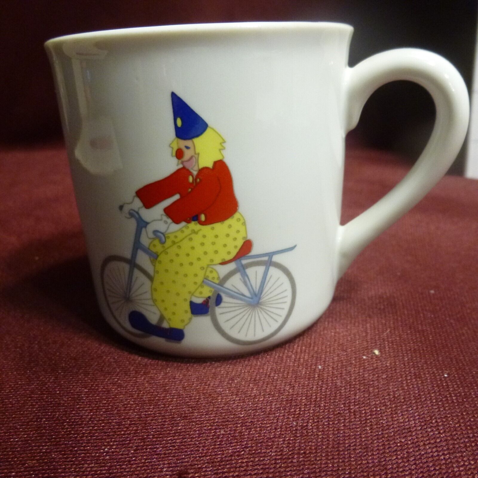 Baby's First Cup / Mug with Clown On Bike - 1988 Porcelana Real Brasil - MINT