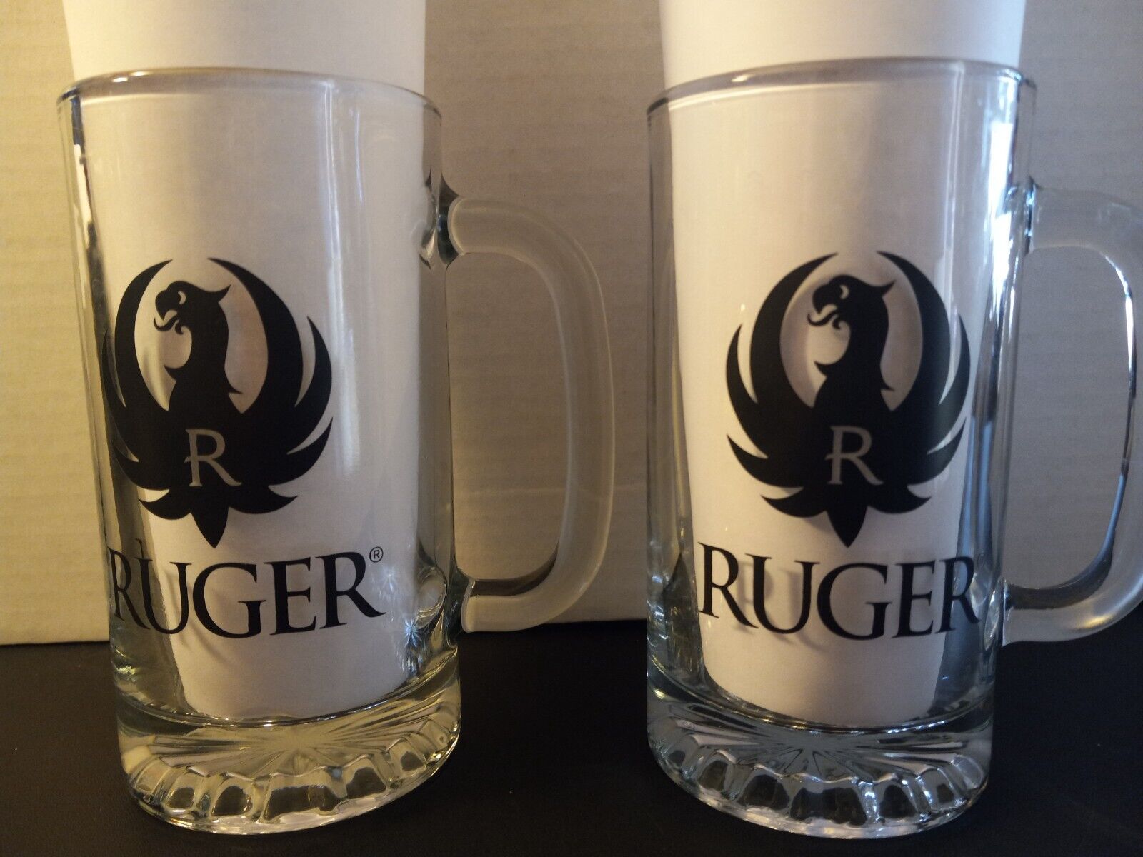 Ruger Firearms Clear Glass Stein Beer Mug set of 2 Man Cave