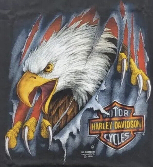 VTG Harley 3D Emblem Tank Men XL Eagle Black Single Stitch Muscle Shirt USA 1990