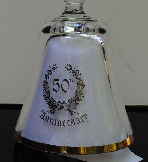 50th Wedding Anniversary Crystal And Gold Vintage Bell