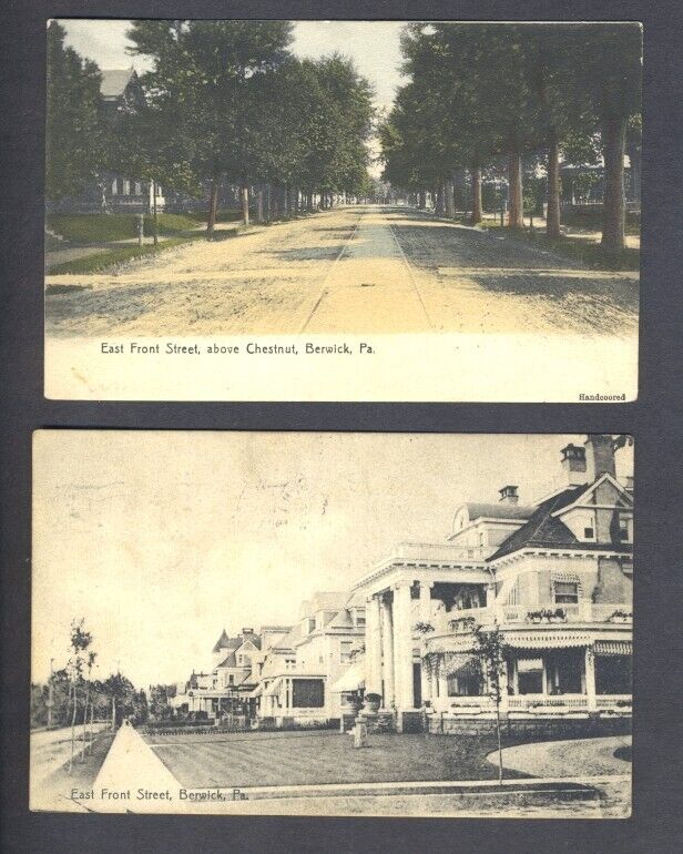 Lot of 2 Vintage Postcards East Front Street Berwick Pennsylvania 1906 & 1907