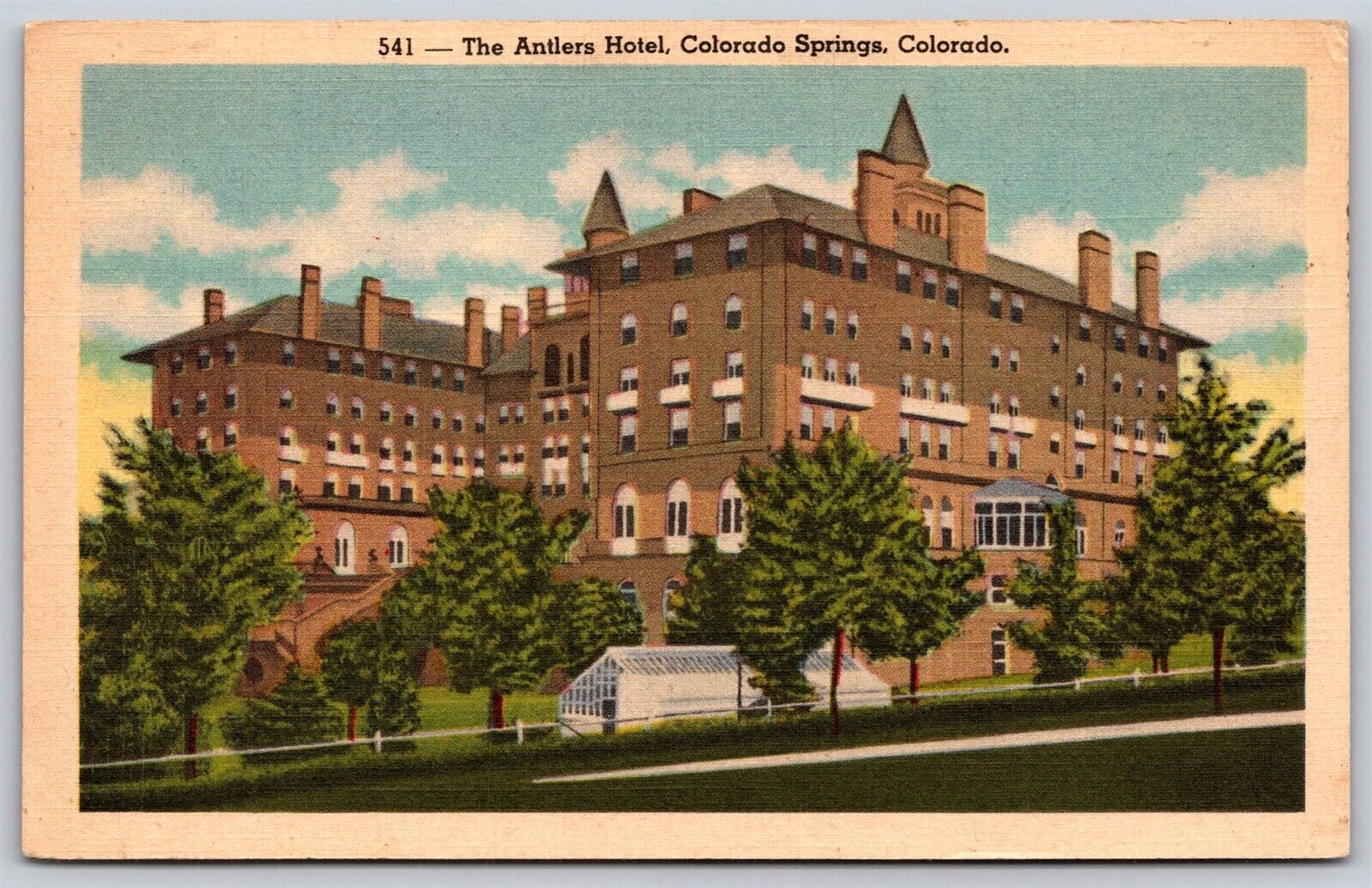 Postcard The Antlers Hotel, Colorado Springs CO linen B142