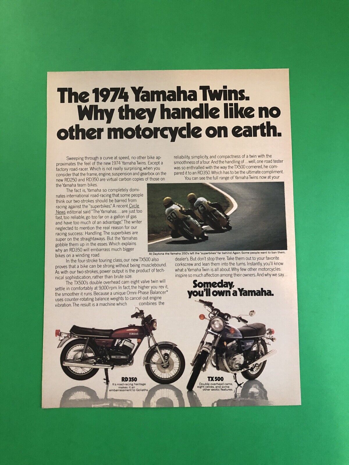 1974 YAMAHA RD 350 TX 500 ORIGINAL VINTAGE PRINTED AD ADVERTISEMENT