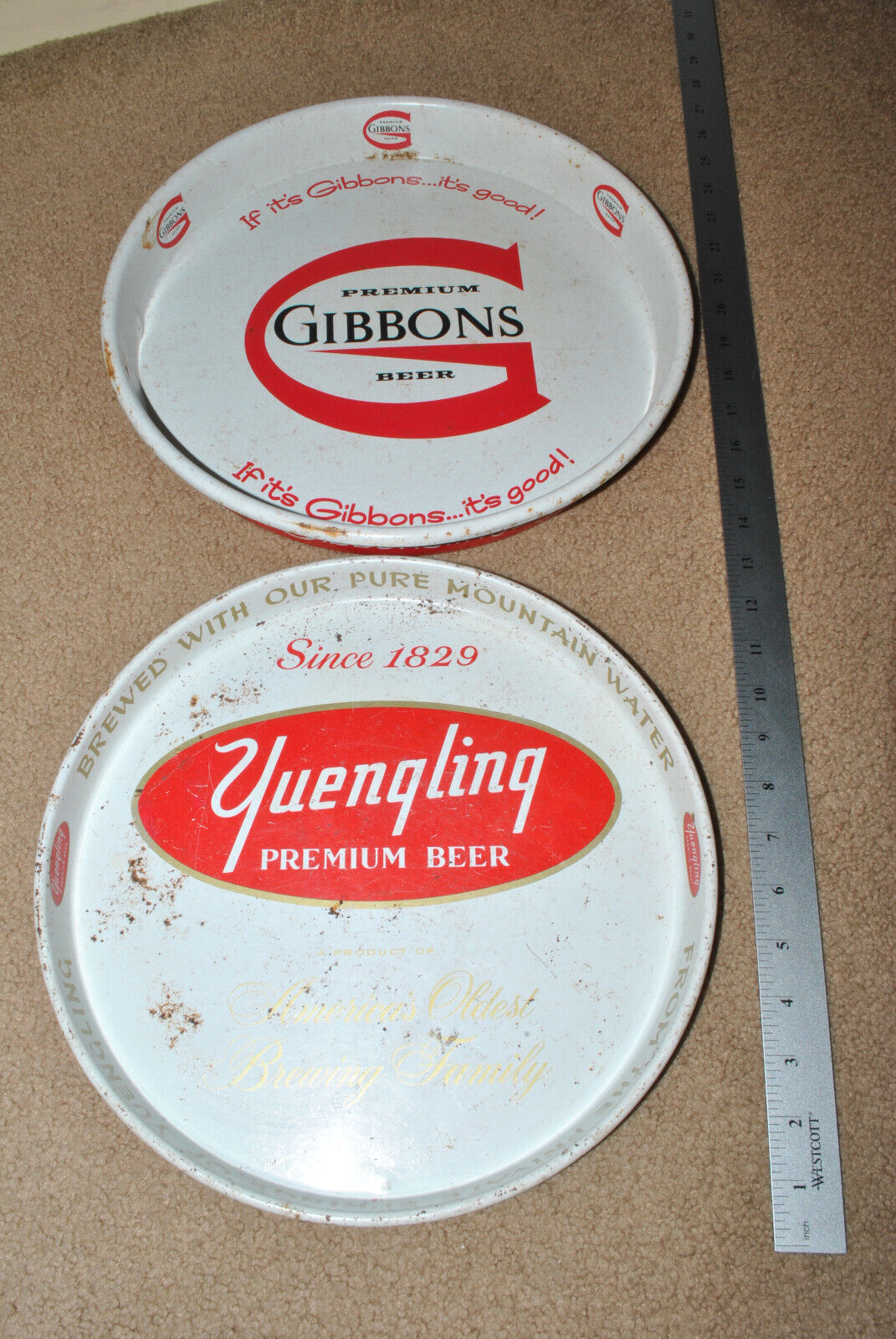 Vintage Yuengling & Gibbons Premium Beer Metal Trays 12 Inch