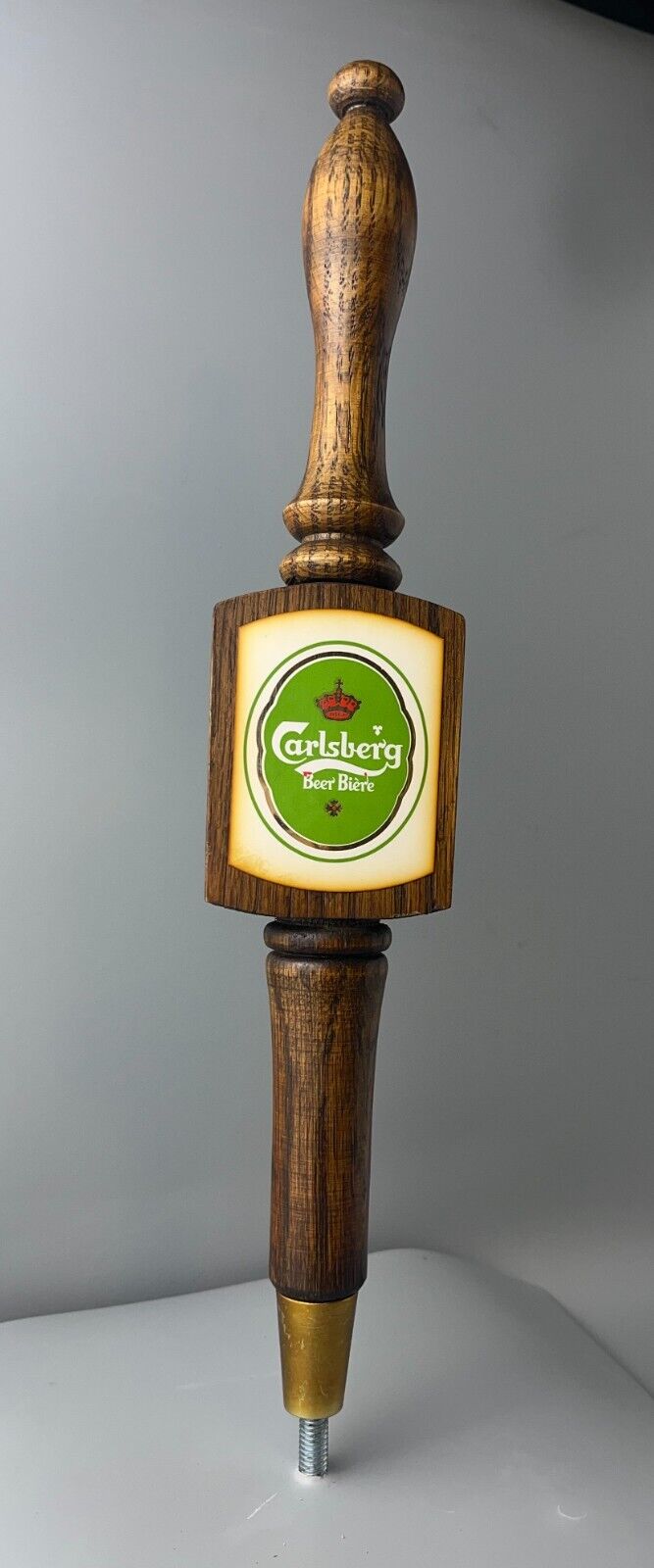 Vintage Wooden Carlsberg Beer Biere Tap Handle with Green Logo, Denmark