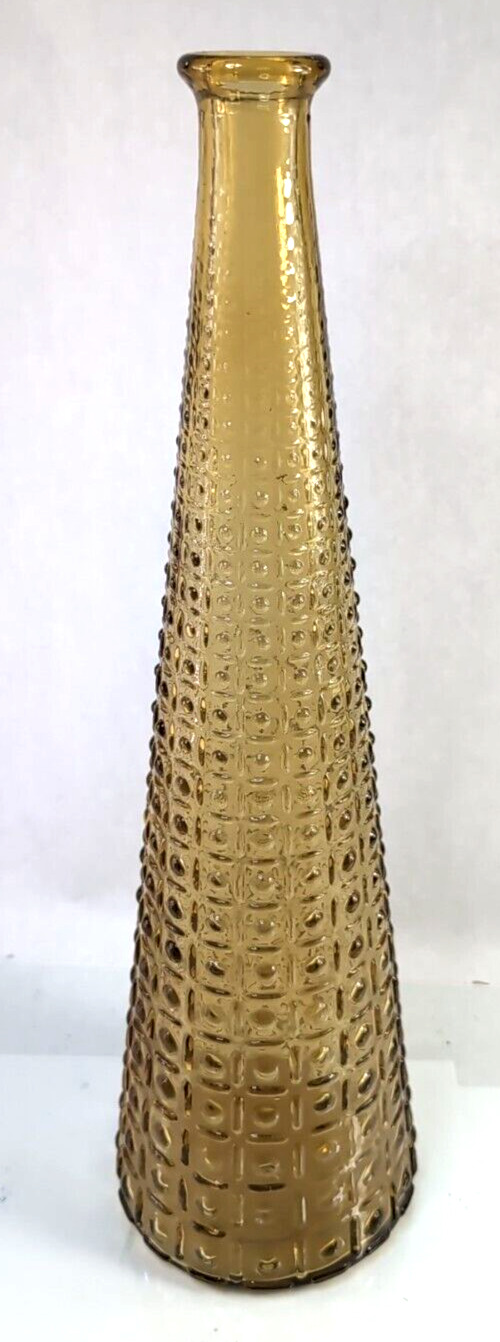 Amber Long Vintage Vase, 16 Inch Geometric, Mid Century Modern, 1960s 1970s