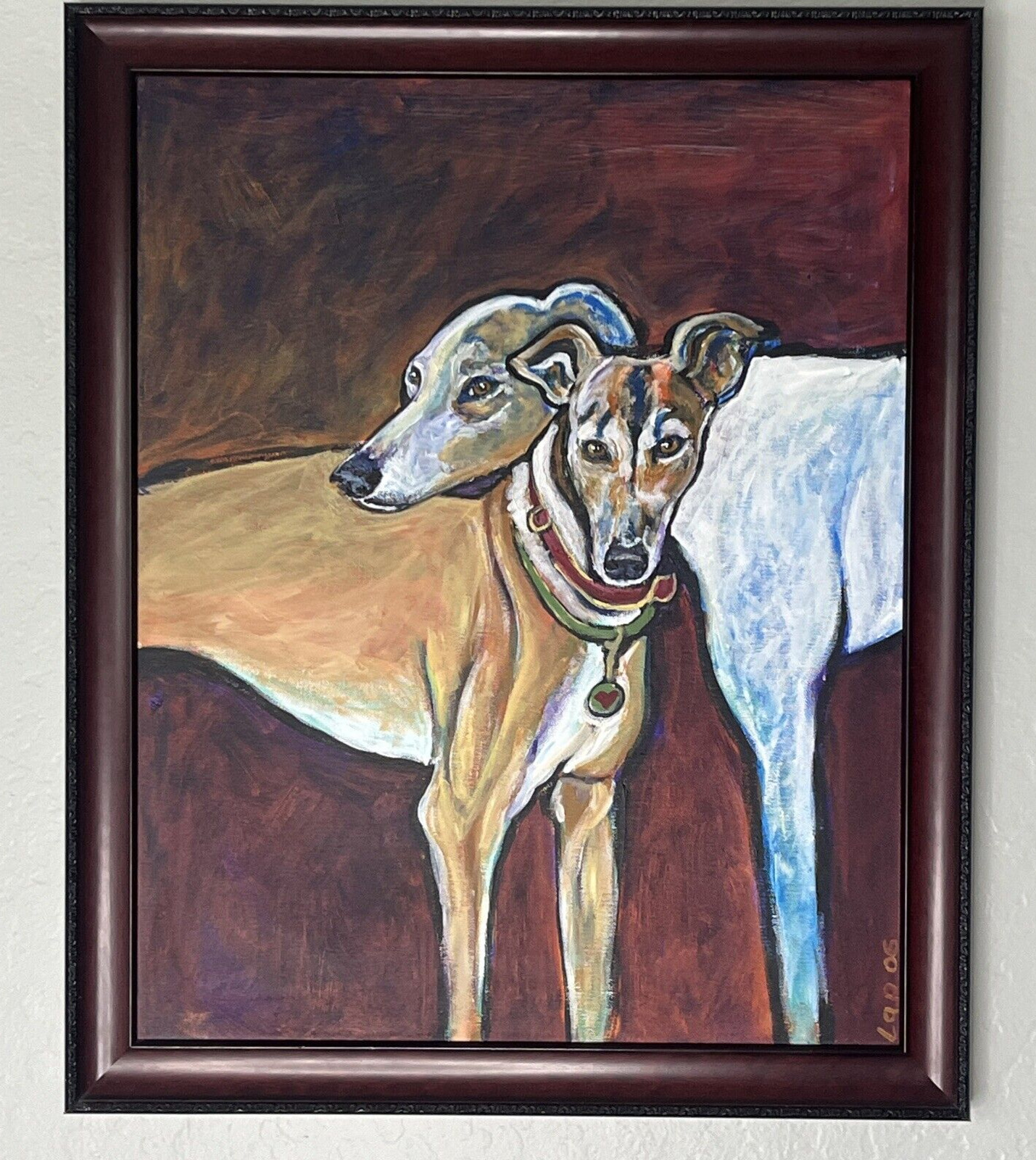 ORIGINAL Oil Portrait Painting WHIPPET DOGS Artist Signed Classic Dog Art Framed