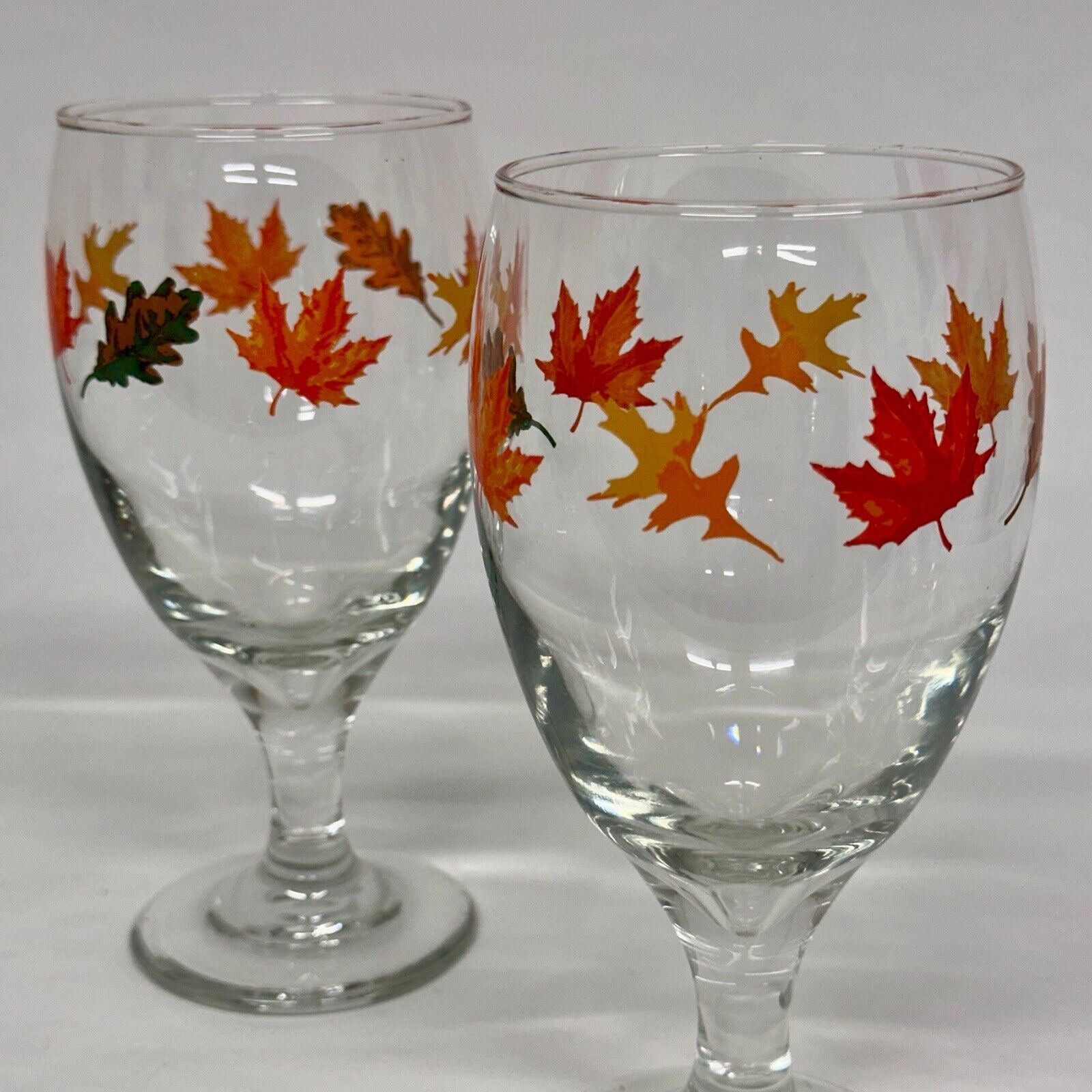 Libbey Glass Water Goblets Wine Ice Tea Fall Autumn Leaves Greenbriar (Set of 2)