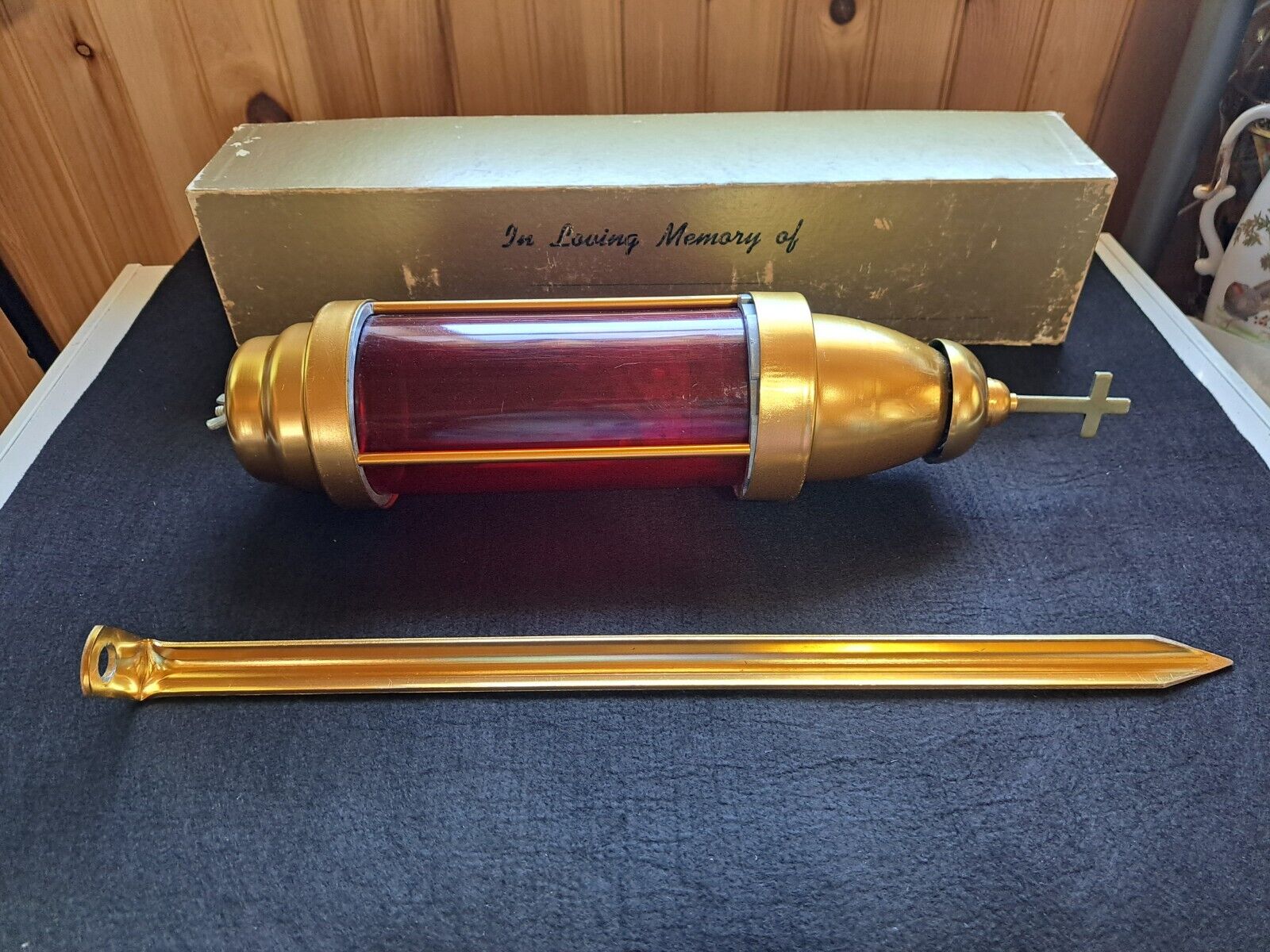 Vintage Red/Brass Cementary Memorial Candle Light
