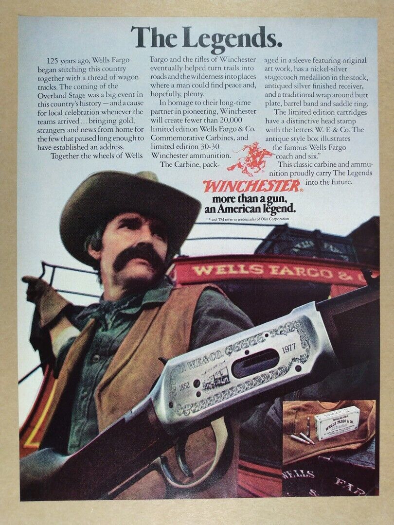 1977 Winchester Wells Fargo Commemorative Carbine Rifle vintage print Ad