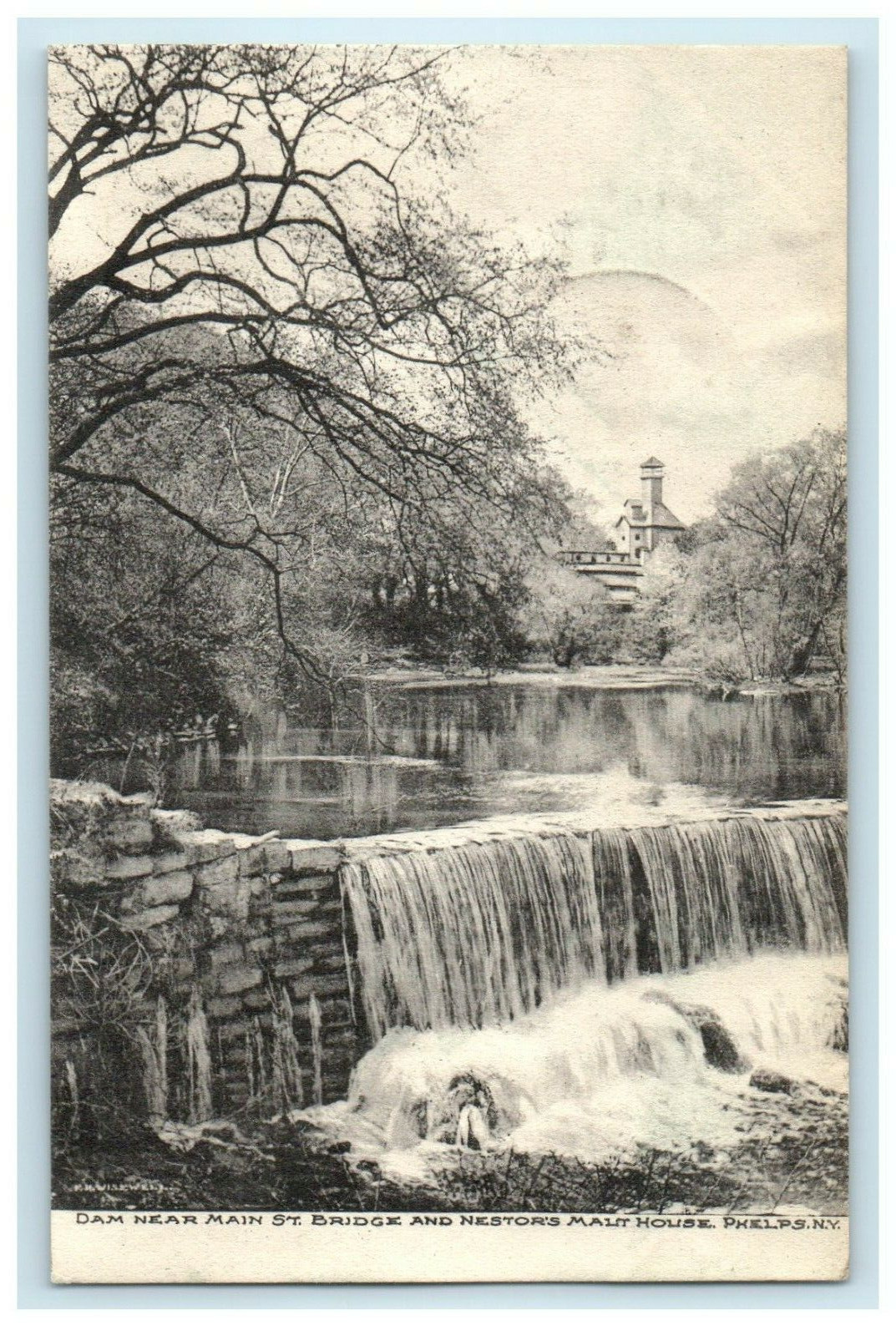 c1910's Phelps NY, Dams Near Main St. Bridge And Nestor's Malt House Postcard