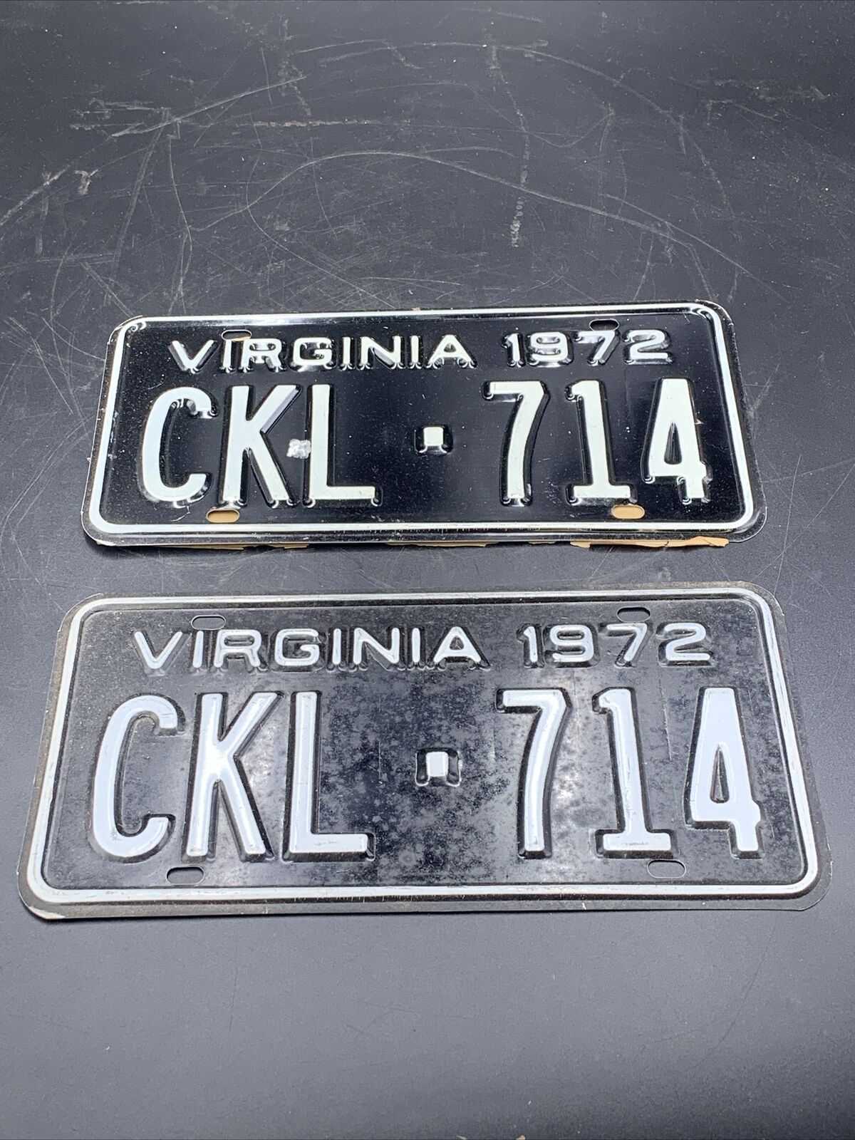 Pair 1972 NOS Virginia License Plate Tag Black White CKL 714
