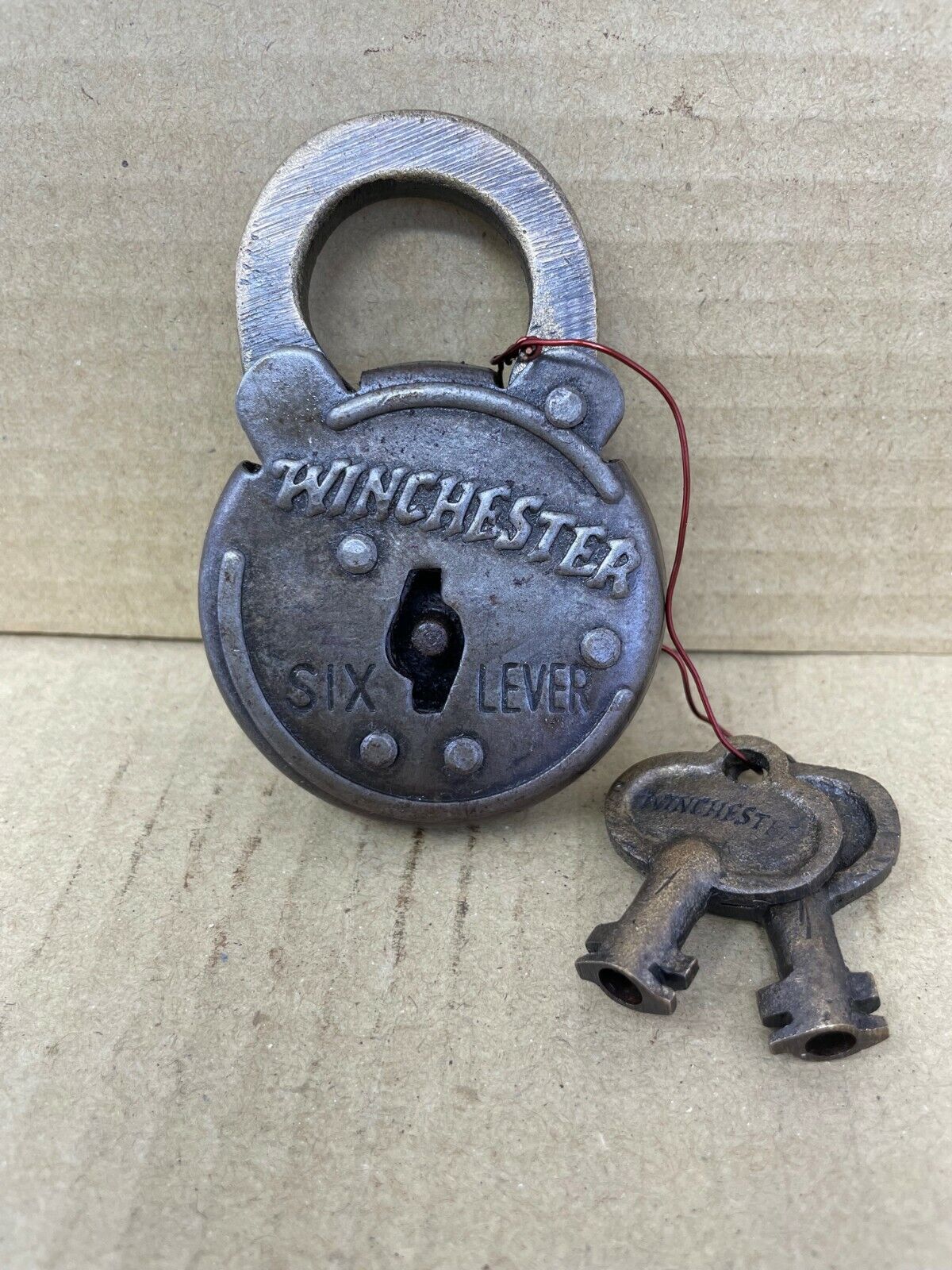 Padlock, Winchester Firearms Logo Brass Lock with Antique Finish & 2 Keys
