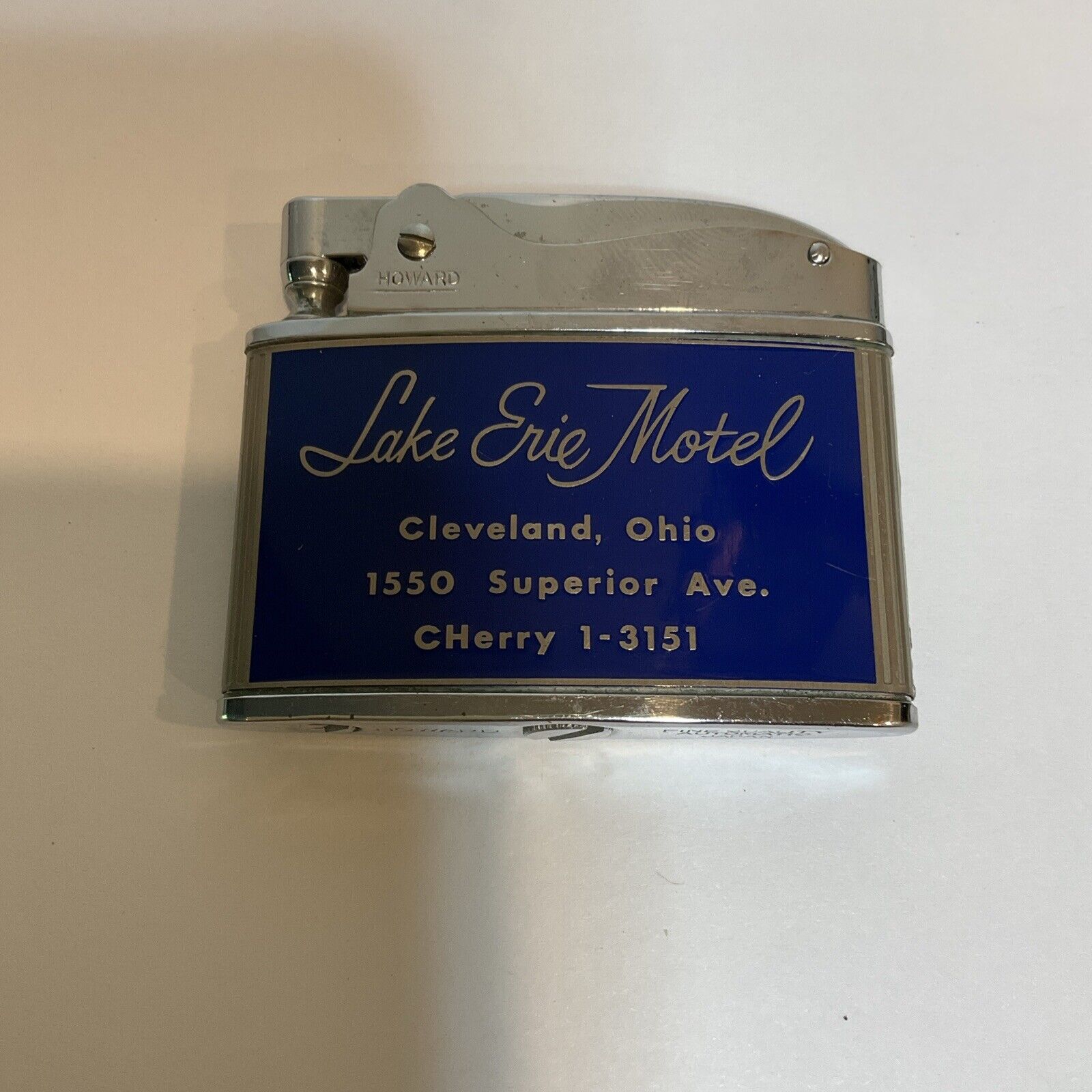 Rare Vintage Howard Fine Quality Lighter Advertising Lake Erie Motel Japan Nice