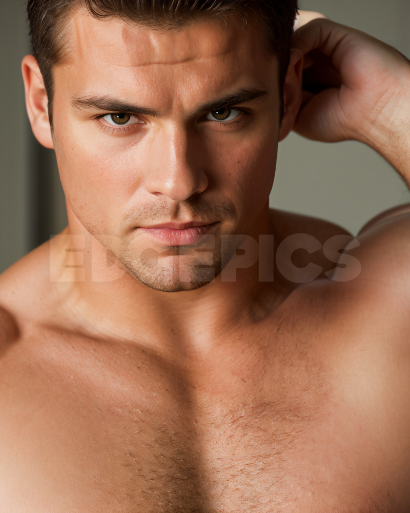 Beefcake Photo Handsome Shirtless Man Flexing Muscular Male Model Hunk Guy 8x10