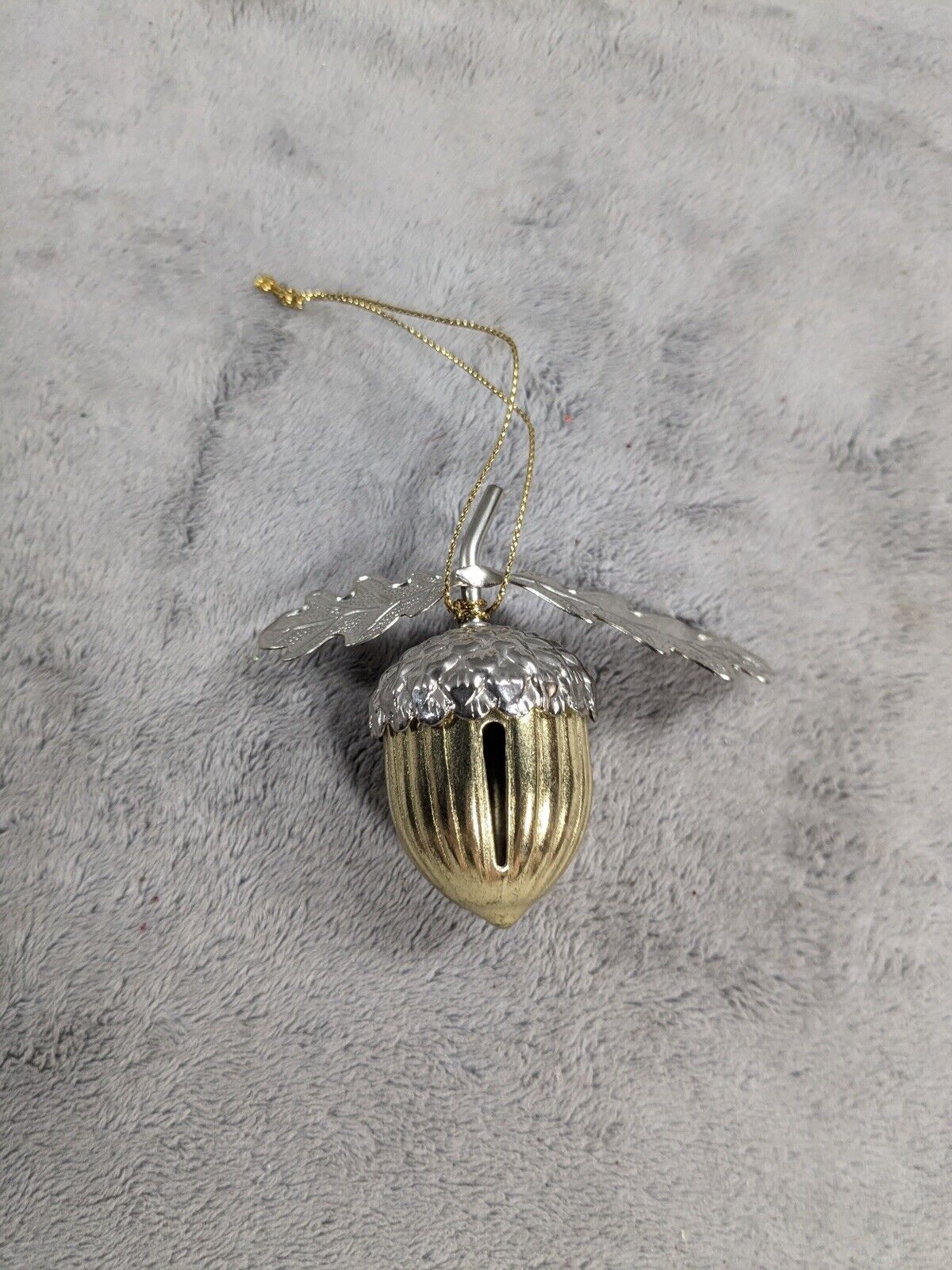 Vintage Acorn Silver Tone Metal Bell Christmas Ornament 3”