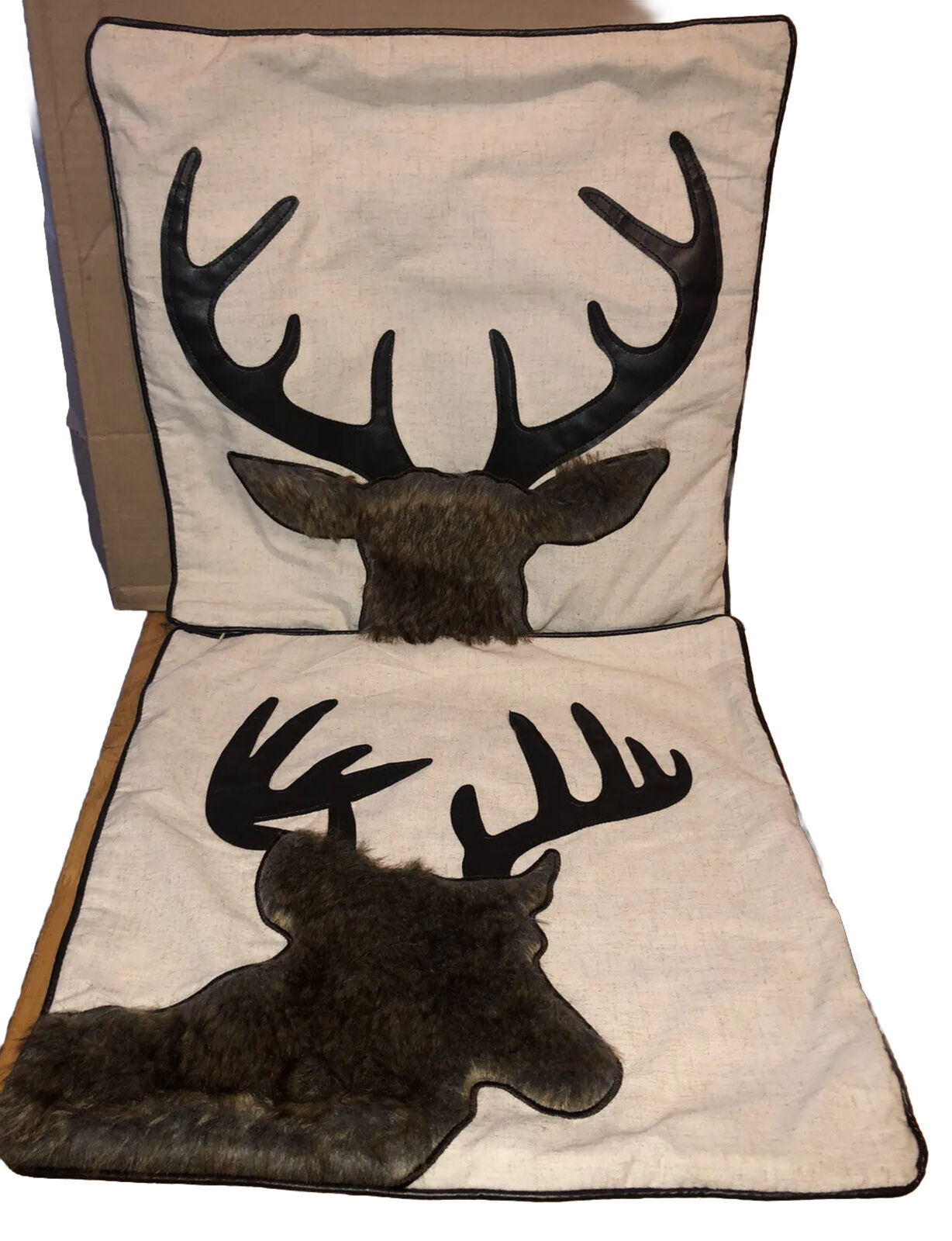 Pair Zip Pillow￼ Covers With Fur Deer 17” x 17”￼ Home Decor