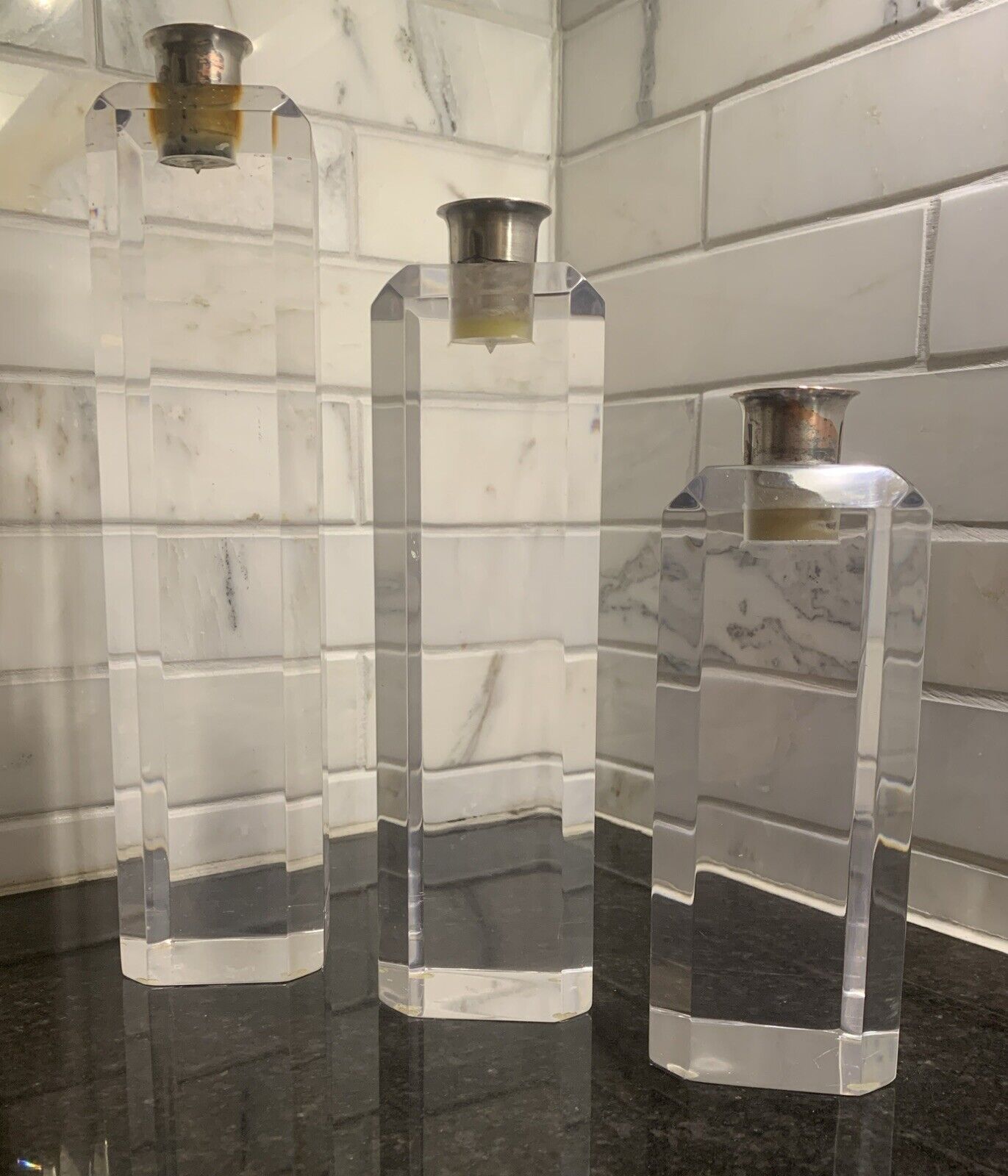 3 Tapered Ritts Astrolite Lucite Candlestick Candle Holders Mid Century Modern