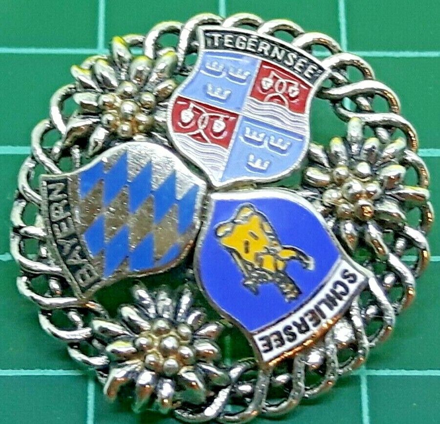 VTG GERMANY COAT OF ARMS CREST BROOCH PIN TEGERNSEE SCHLIERSEE BAYERN  COLLECTOR