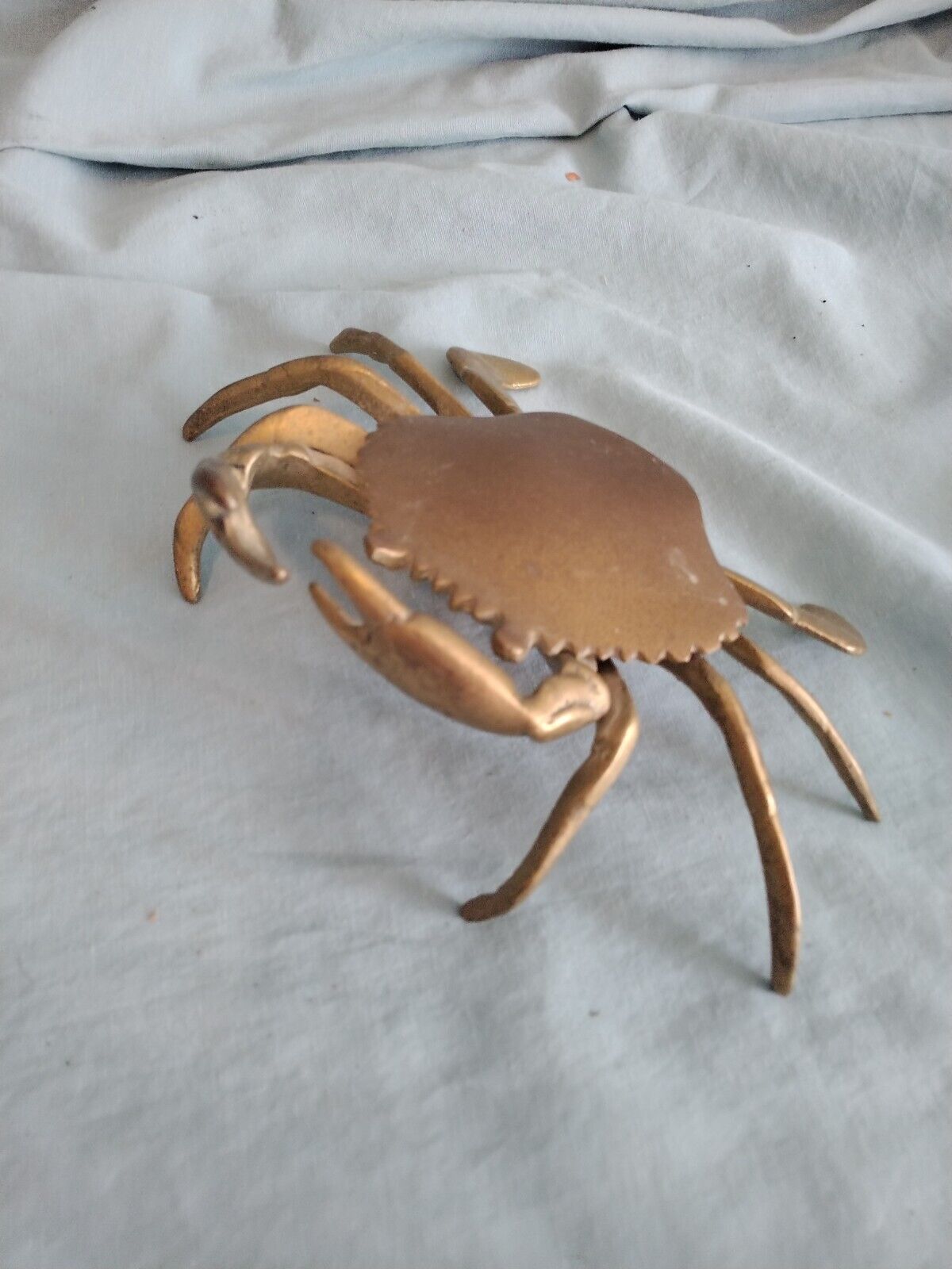 Vintage Soild Brass Crab Trinket Box Hinged Lid Movable Front Claws