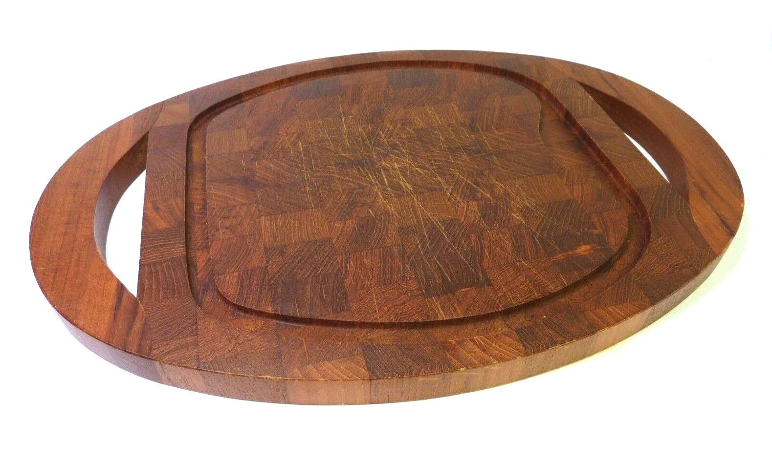 Danish MCM Kjeni Denmark Staved Teak Wood Oval Cutting Board Fair/Good Cond Look