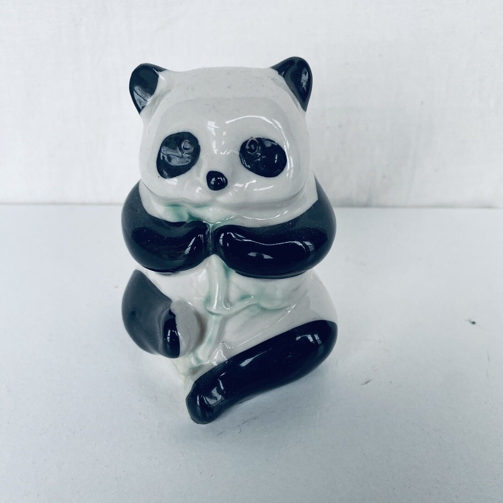 VTG Panda Bear Sitting Bamboo Ceramic Figurine Display Collectible