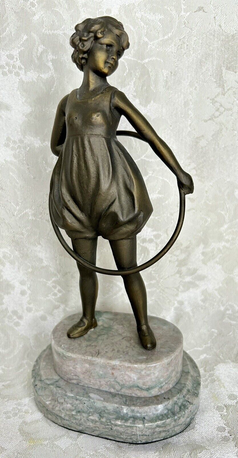 Vintage  Girl w/ Hula Hoop Cast Bronze 8 3/4\