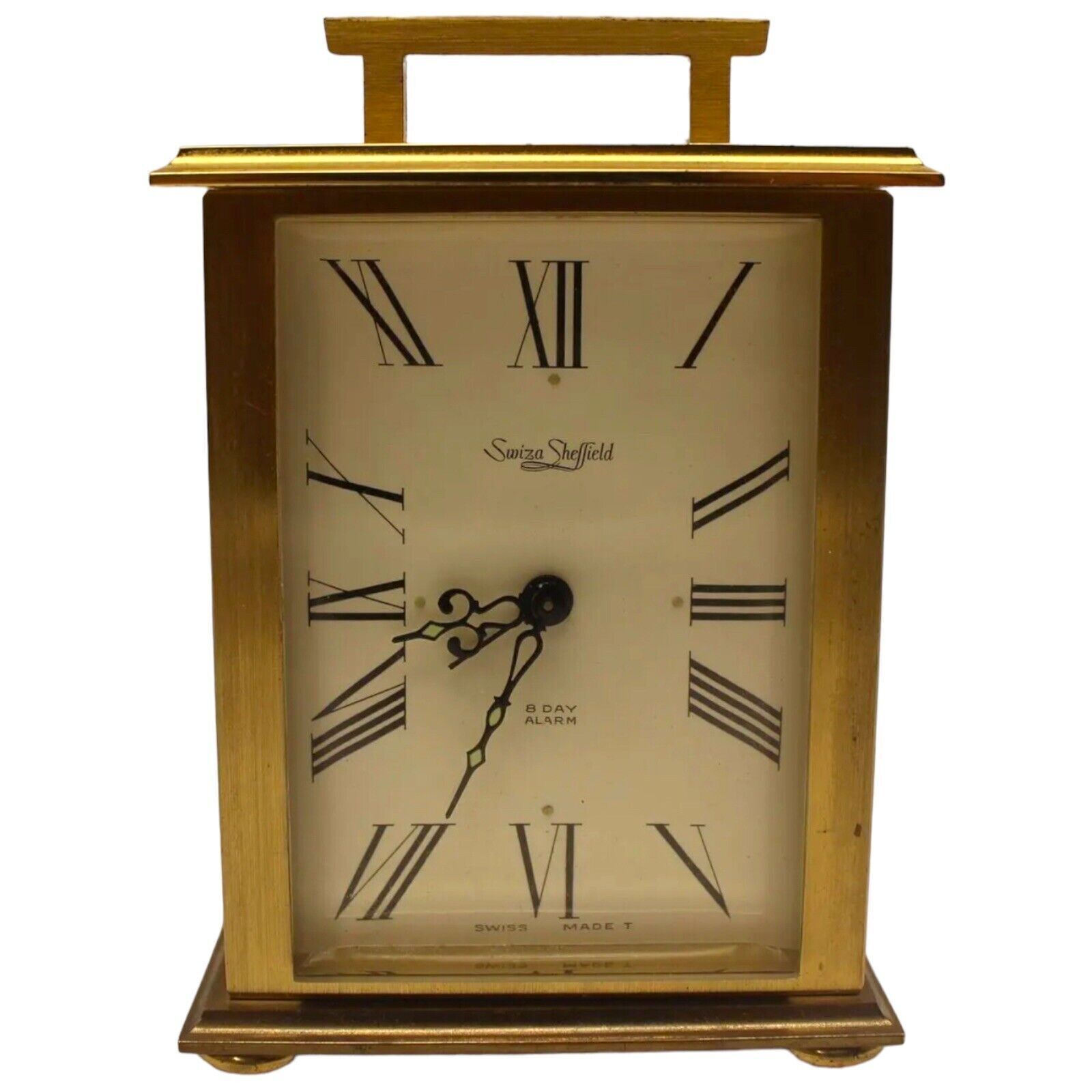 Vintage Swiza Sheffield 8 Day Brass Desk Clock w/ Alarm