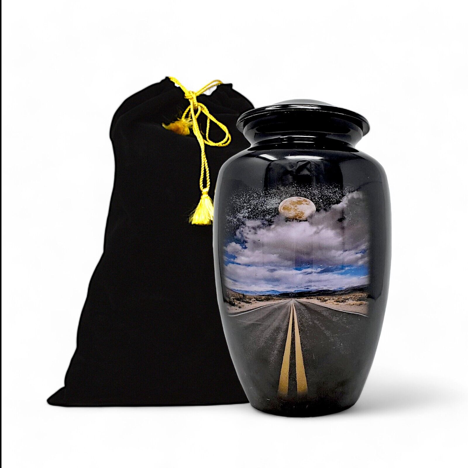 Road Path Print Black Adult Human Cremation Ash Keepsake Burial Big Size Urns