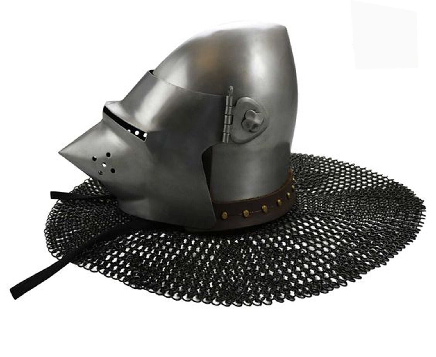 Medieval Pig Faced Bascinet Aventail 16 Gauge Christmas Gift Knight Helmet