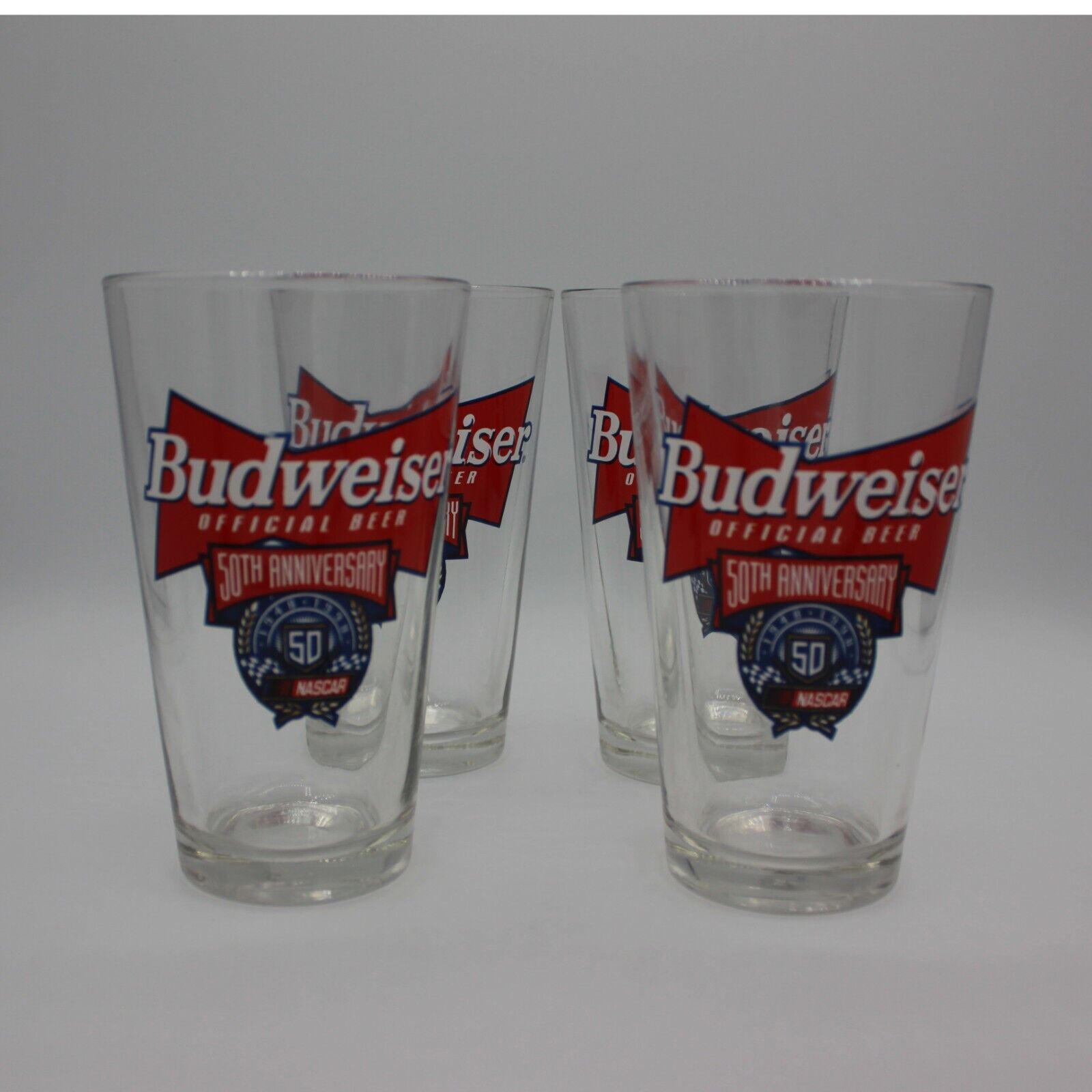 Budweiser 50th Anniversary NASCAR 16 fl Oz Pint Beer Drinking Glass Barware