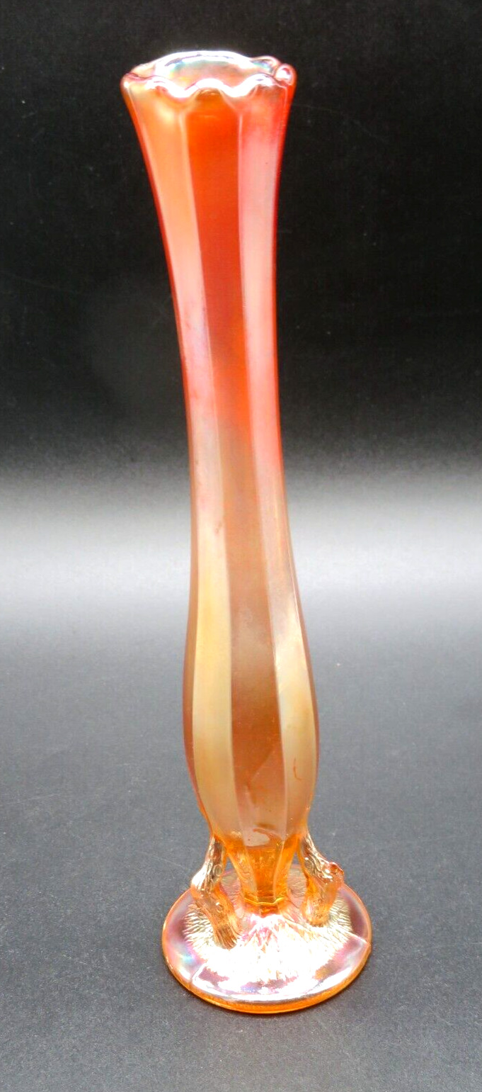 Vintage Marigold Carnival Glass Bud Vase 3 legs on base 9\