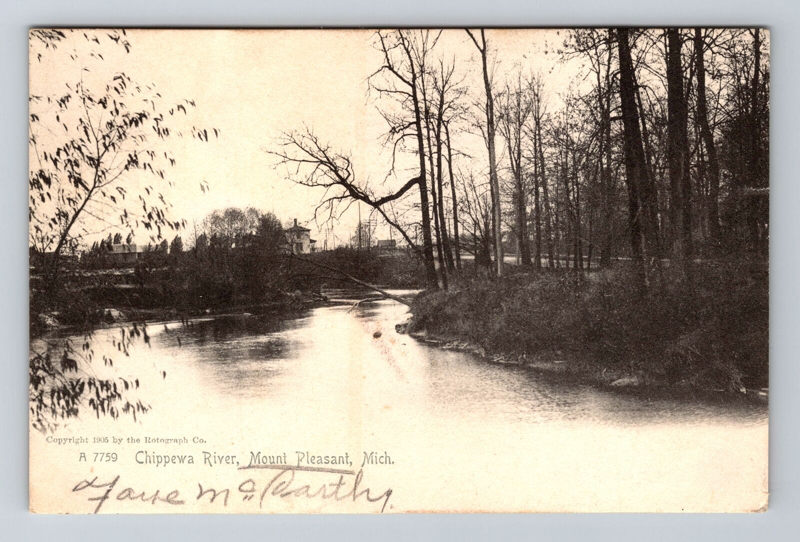 Mount Pleasant MI-Michigan, Chippewa River, c1906 Antique Vintage Postcard