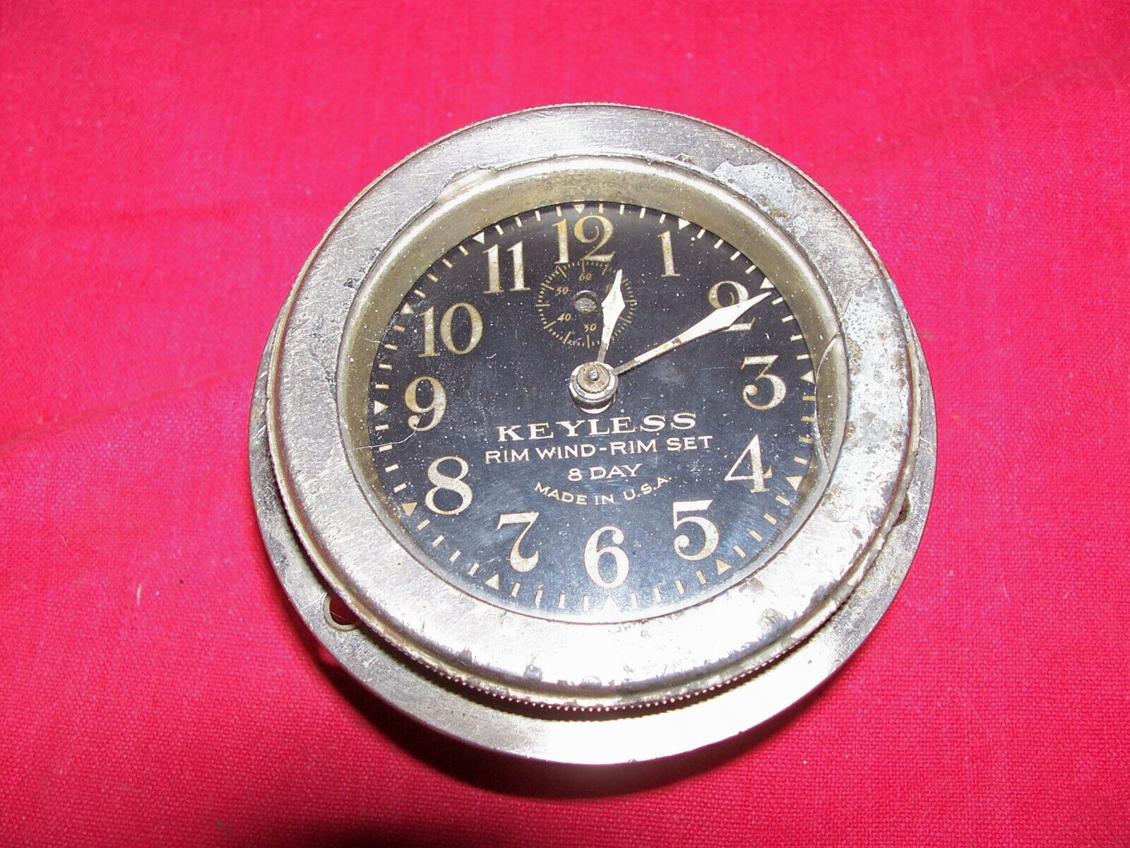 As Is Antique 1915 Keyless Auto Clock Co Car Wind Rim Set 8 Day USA Old Vintage