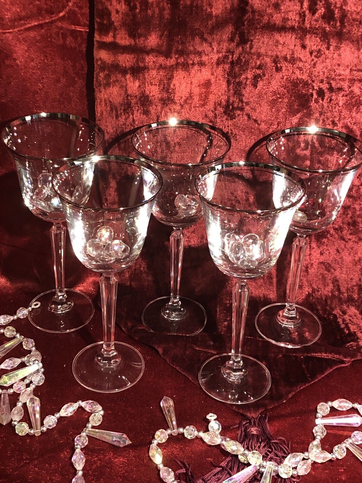 Mikasa Crystal Platinum Trim Stem Decor Elegant Vintage 5 Wine Glasses