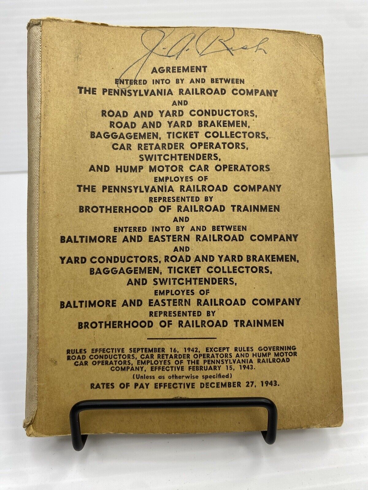 1943 Pennsylvania Railroad Company & Baltimore RR Railway Agreement Rule Book