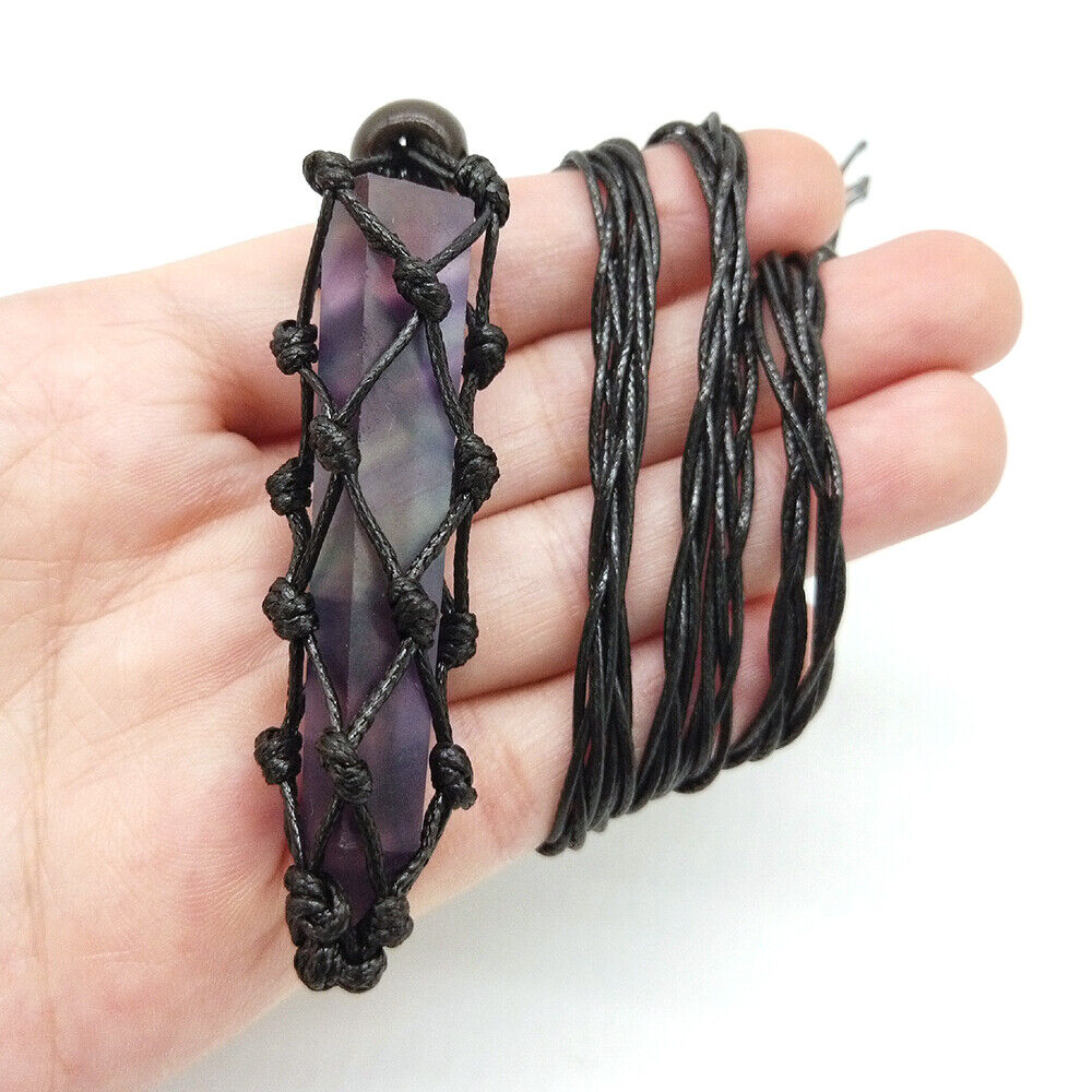 Natural Stone Crystal  Piont Quartz Pendant Braid Chain Wrap Necklace Healing