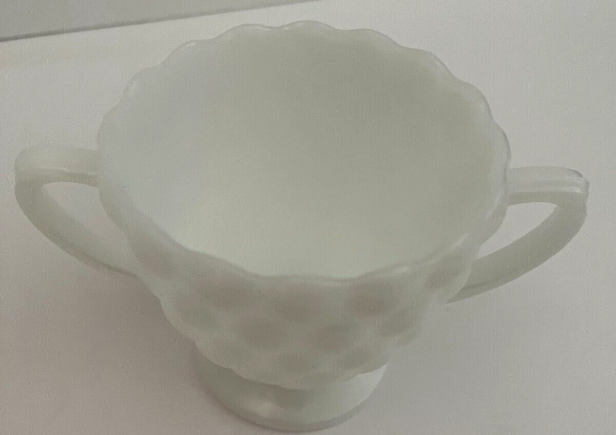 White Milk Glass Hobnail Sugar Bowl Handles Clean Candy Serving Bowl Vintage