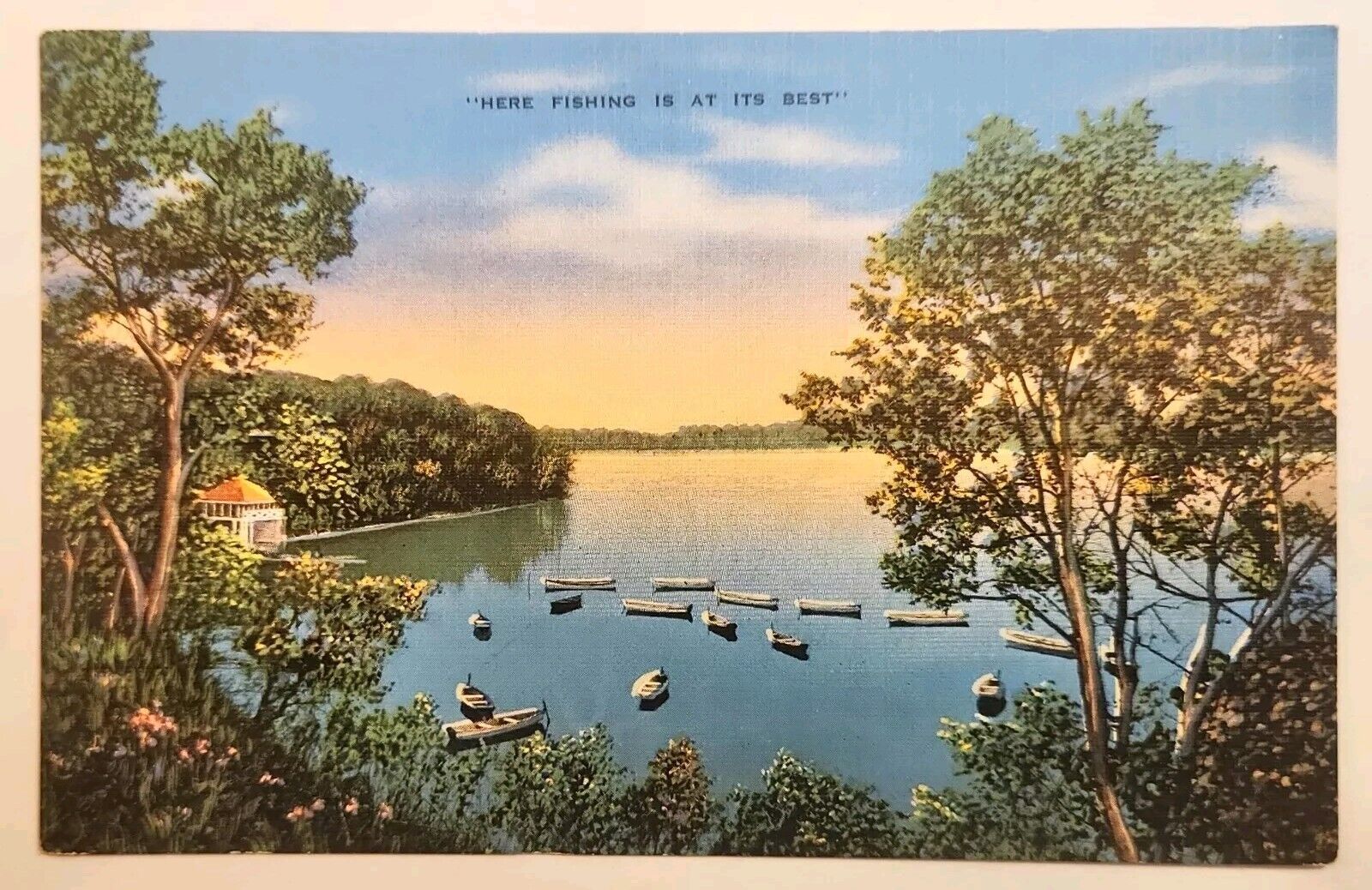 Postcard Diamond Lake Fishing Here Fishing Is At Its Best  Michigan Linen UNP
